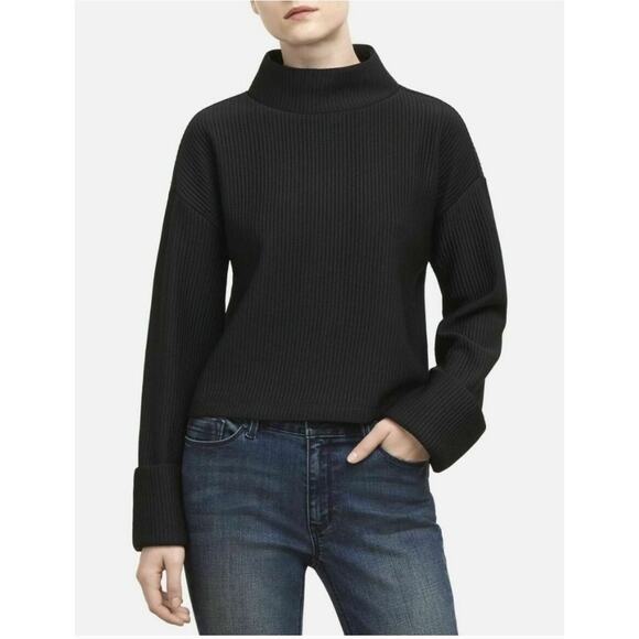 Kenneth Cole Black Ribbed Mock Neck Top Size L NWT - Picture 1 of 11